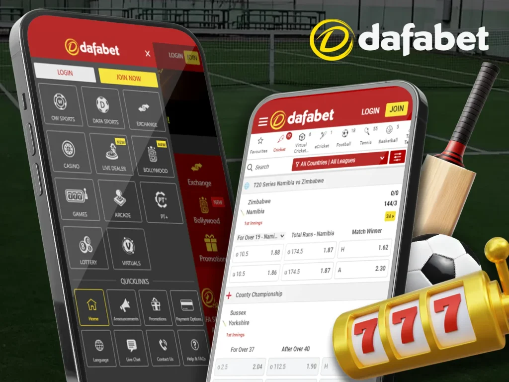 Dafabet mobile application menu and access options