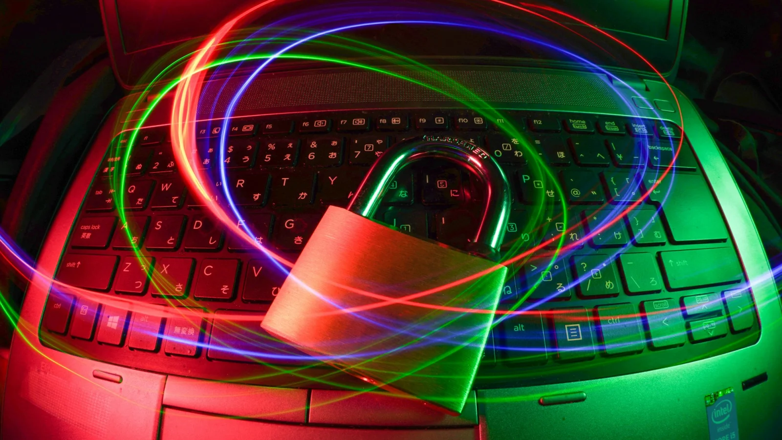 Padlock on a laptop illustrating online account and link security